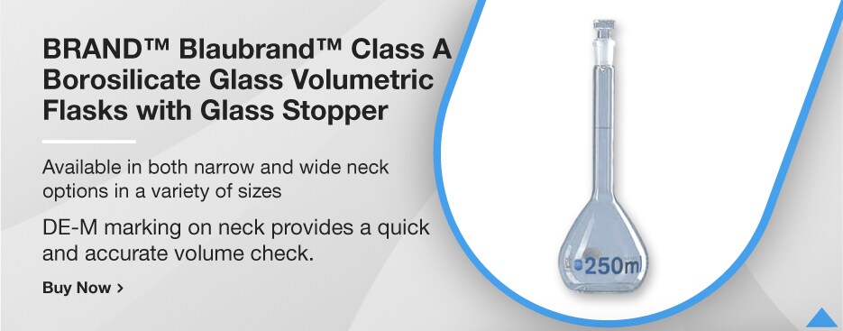 BRAND™ Blaubrand™ Class A Borosilicate Glass Volumetric Flasks with Glass Stopper